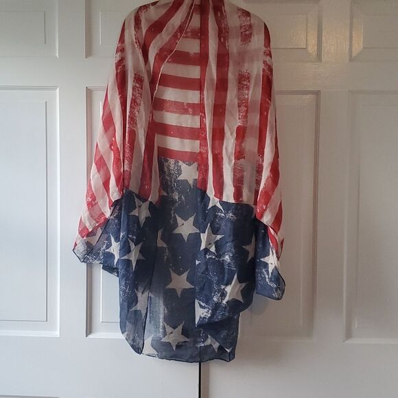AMERICAN FLAG PATRIOTIC KIMONO WRAP COVERUP SHEER JACKET ONE SIZE SCARF - Picture 4 of 6